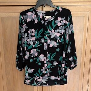C&C California Black Top with Pink and Green Floral Pattern